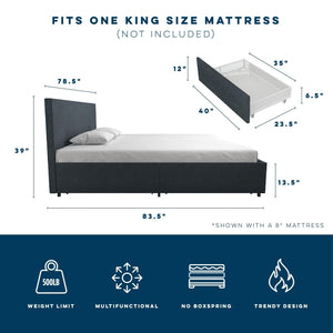 Kelly - King Upholstered Bed With Storage - Navy