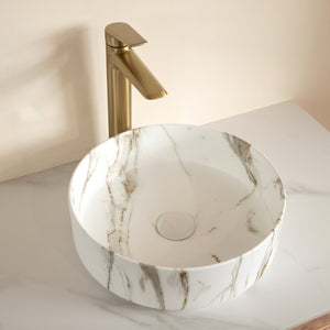 14'' Bathroom Sink, Round Vessel Ceramic Sink with Stone Pattern