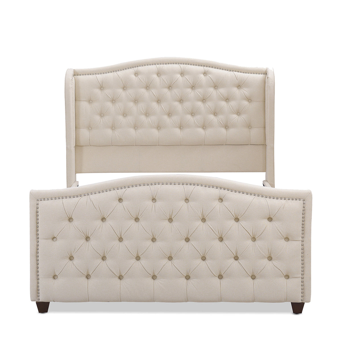 Marcella Upholstered Shelter Headboard Bed Set, Queen, Sky Neutral Beige Polyester