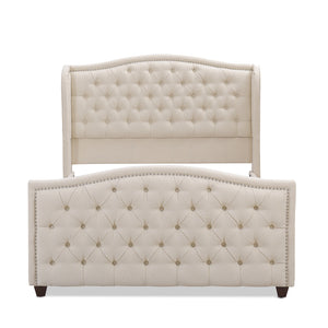 Marcella Upholstered Shelter Headboard Bed Set, Queen, Sky Neutral Beige Polyester
