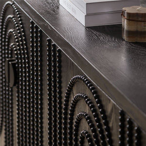Modern Black Sideboard Cabinet with Decorative Nailhead Accents, Stylish Storage Solution for Dining, Living Rooms