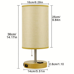 Touch Table Lamp with USB & Outlet – Modern Fabric Shade Bedside Light for Bedroom