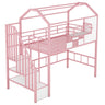 Metal Loft Bed With Roof Design And Storage Box With Guardrails And Integrated Ladder