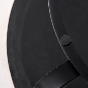 Modern Round Coffee Table with Wooden Carving Pattern and Metal Legs