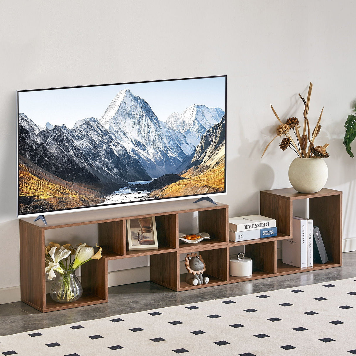 Minimalist Cube TV Stand With Adjustable Open Storage Shelves