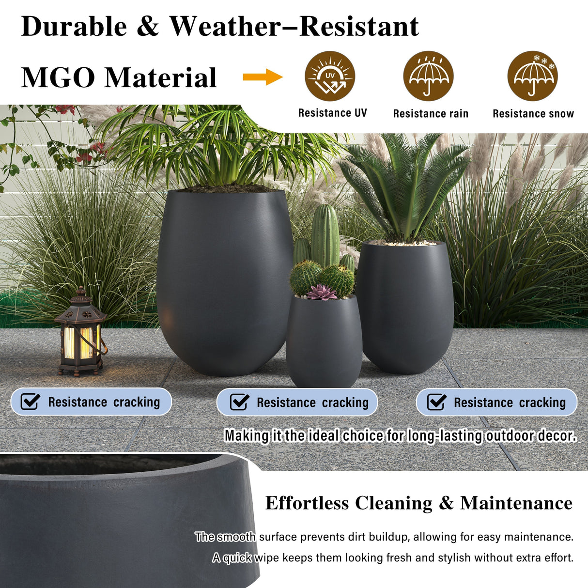 Lightweight Round MGO Outdoor Planter Set - 3 Sizes