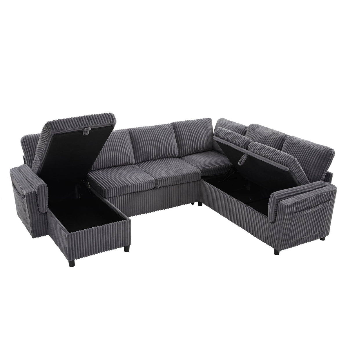 Convertible U-Shaped Sectional Sofa Bed With USB Ports And Storage