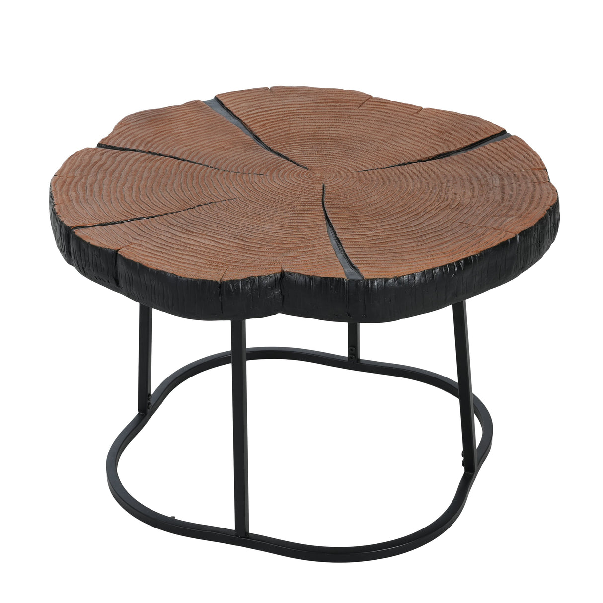 Irregular Coffee Table, 27" Modern MGO Top with Natural Wood & Black Metal Base