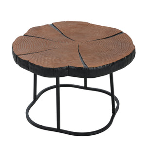 Irregular Coffee Table, 27" Modern MGO Top with Natural Wood & Black Metal Base