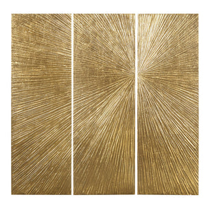 Signature Sunburst Hand-Painted Wall Art Triptych with Gold Foil – Gold
