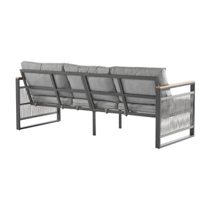4-Piece Outdoor Metal Patio Furniture Set with Cushion - Grey & Natural