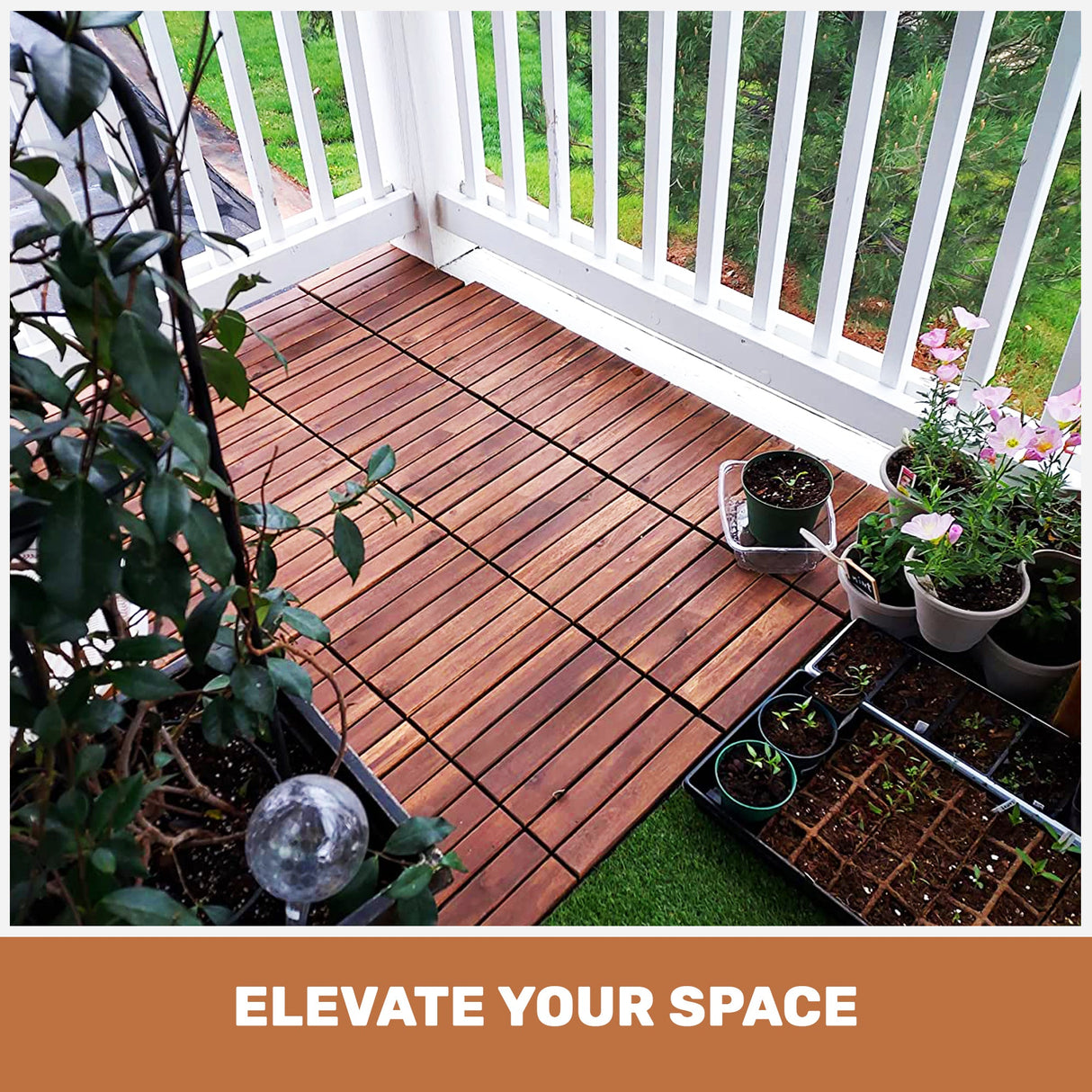 10 PCS Interlocking Acacia Hardwood Deck Tiles