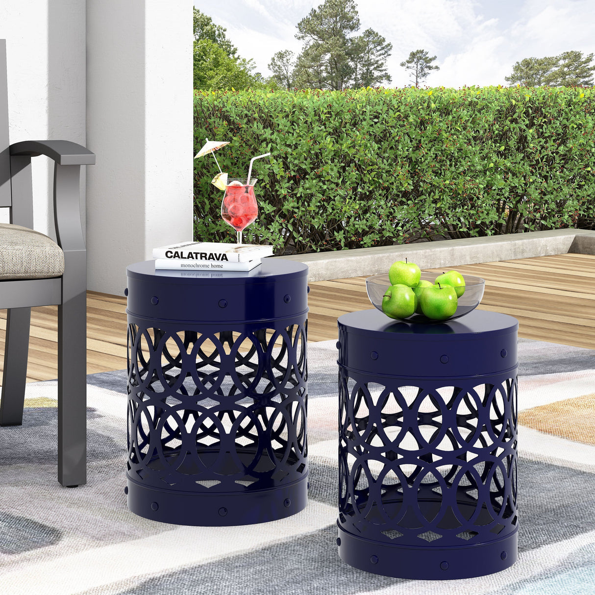 Delight Powder-Coated Iron End Table Set of 2, Navy Blue