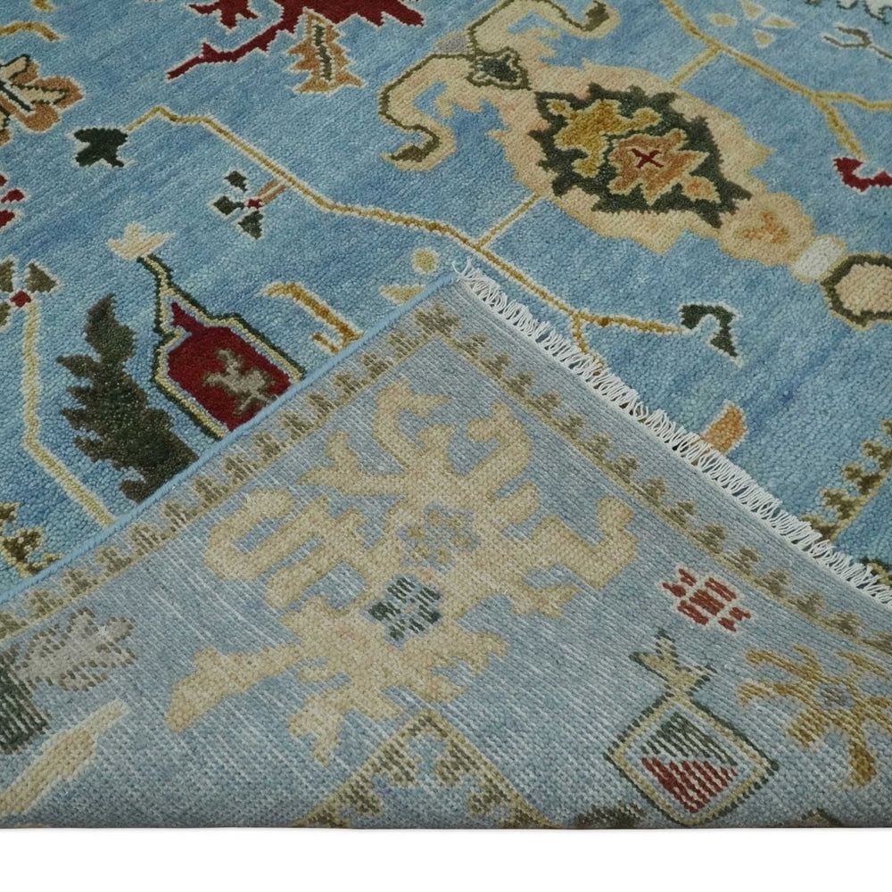7.7x9.9 hand knotted Blue Vibrant Colorful Traditional Oushak Rug