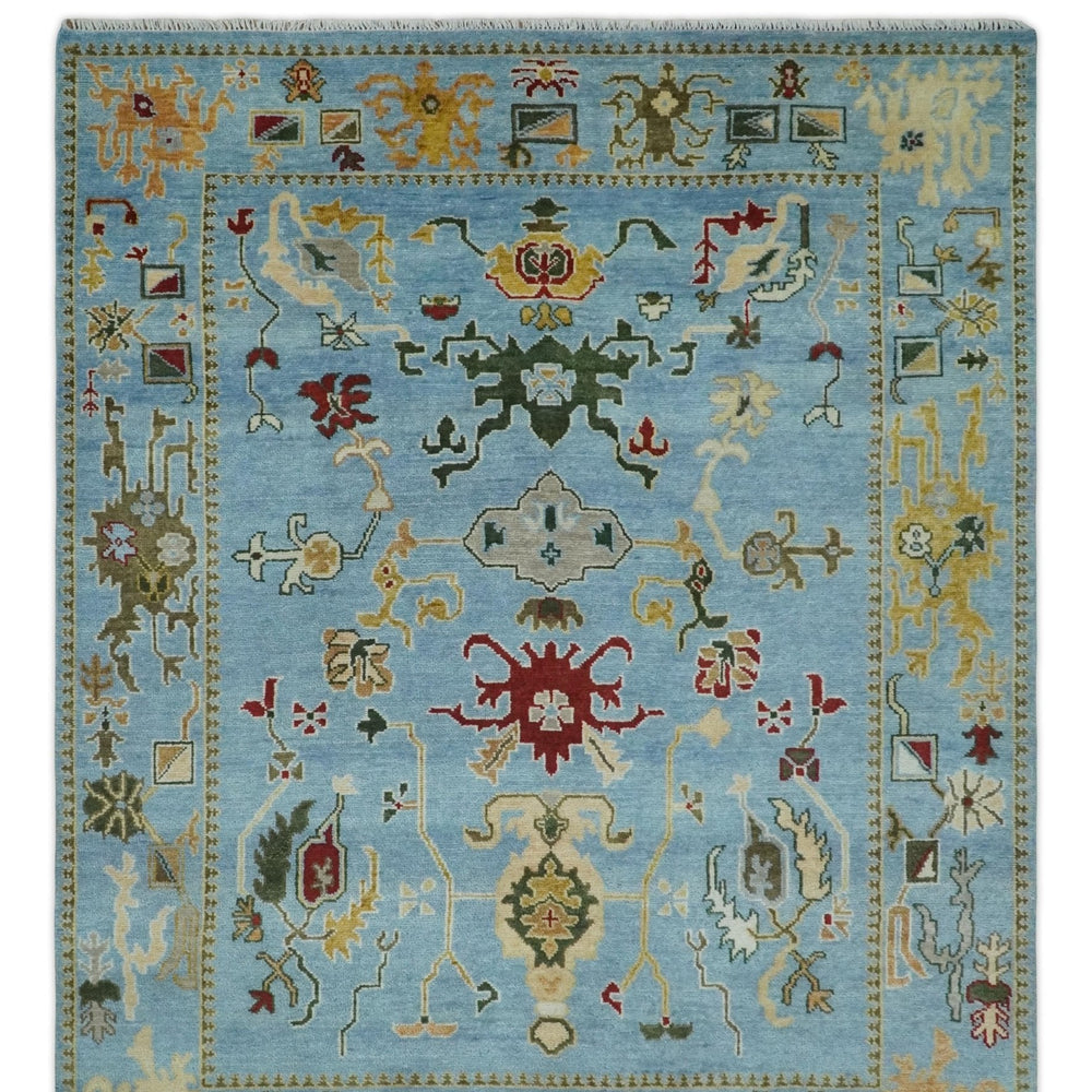 7.7x9.9 hand knotted Blue Vibrant Colorful Traditional Oushak Rug