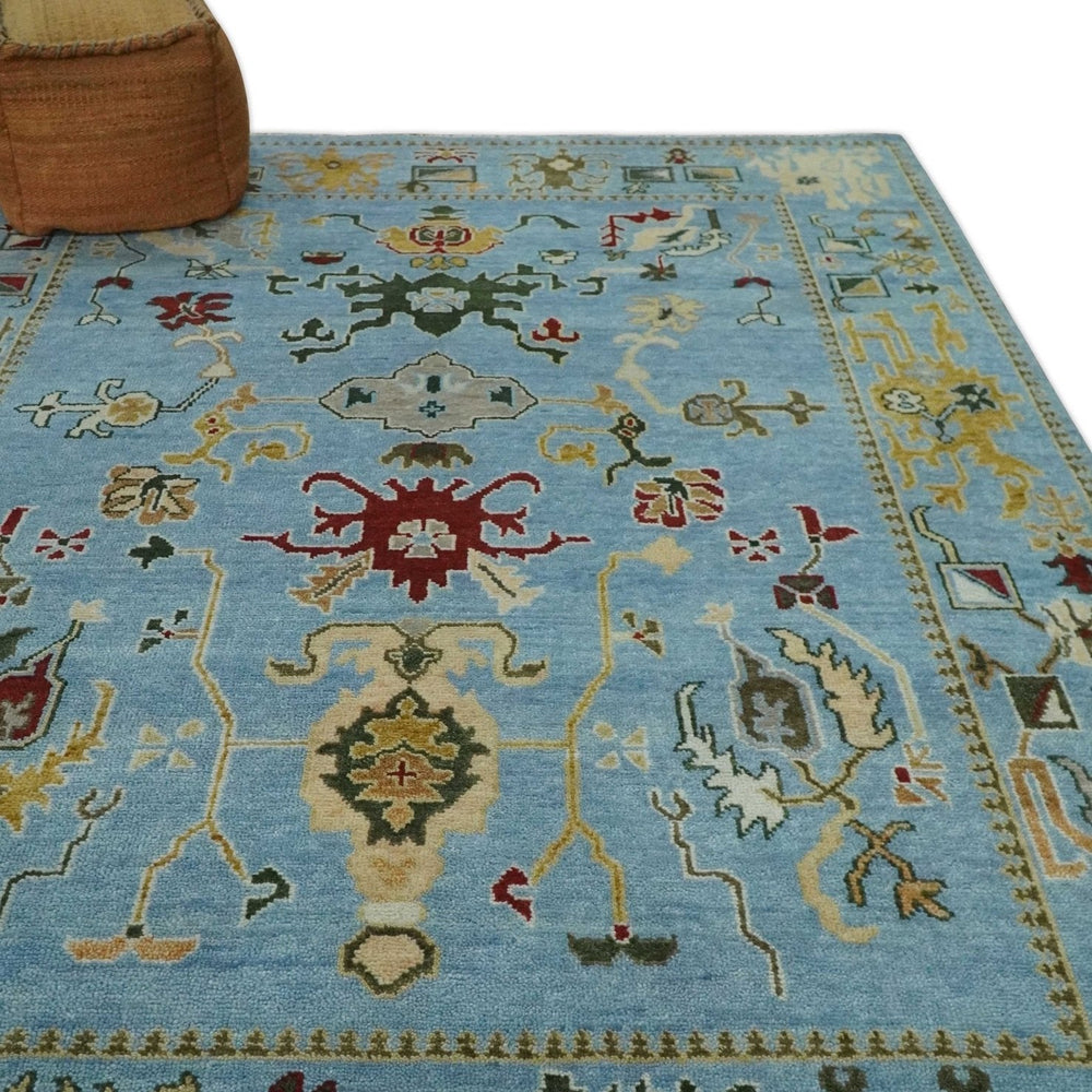 7.7x9.9 hand knotted Blue Vibrant Colorful Traditional Oushak Rug