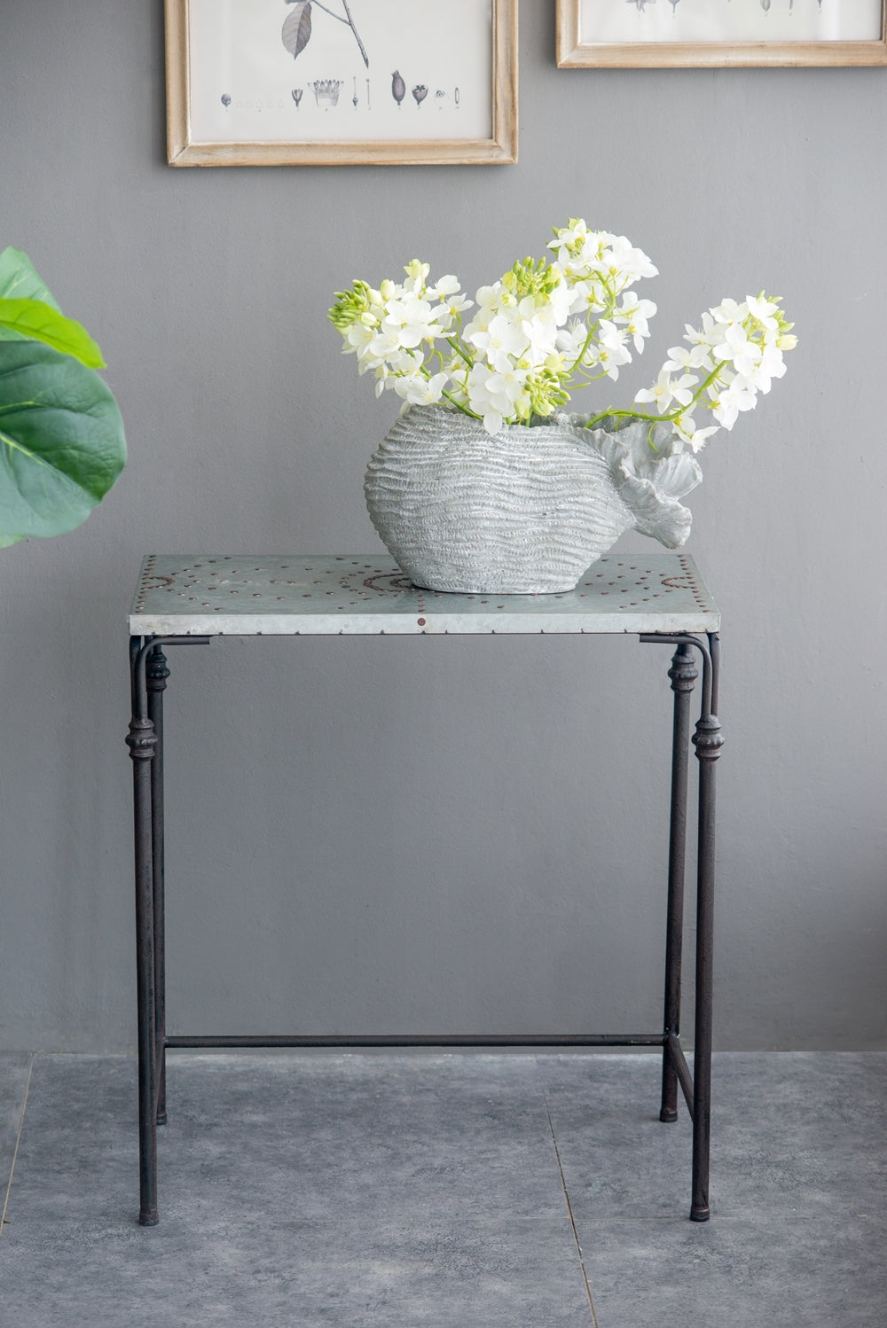 Set of 3 Metal Nesting Tables with Galvanized Tops - Antique Gray