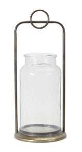 Antique metal candle holder with glass jar (set of 2)