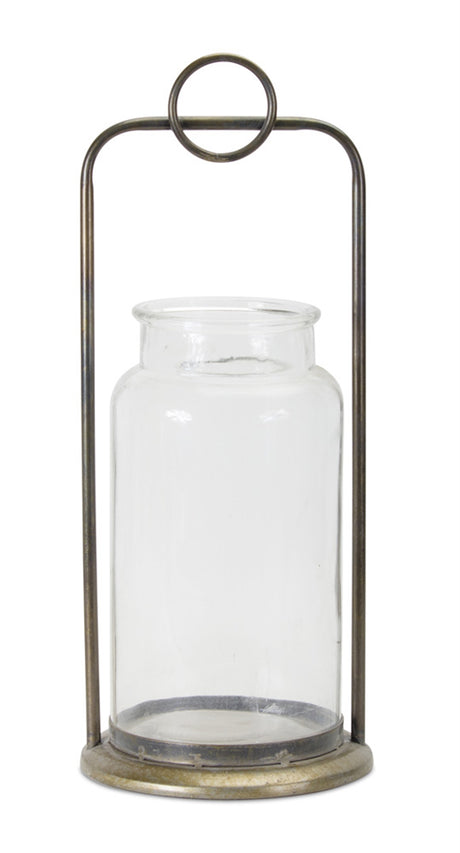 Antique metal candle holder with glass jar (set of 2)