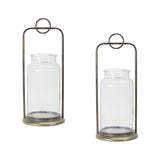 Antique metal candle holder with glass jar (set of 2)