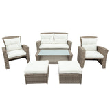 U-Style Patio Furniture 4 Piece Outdoor Wicker Sectional Sofa Set with Ottoman and Cushions