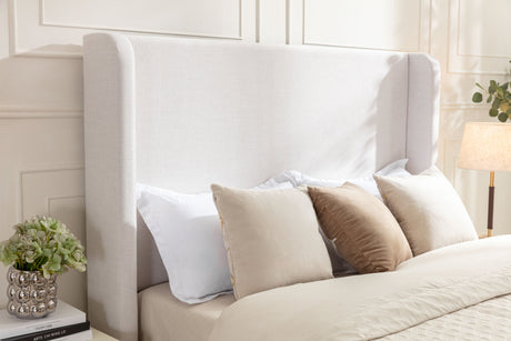 Harper upholstered bed, 54" headboard, textured ivory canvas