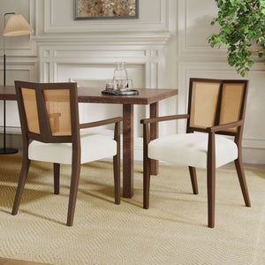 Mid Century Modern Arm Dining Chairs with Rattan Backrest