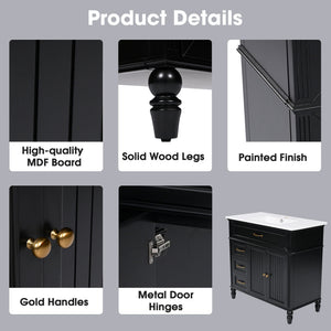 Bathroom Vanity With Sink, 2 Doors 2 Drawers, Freestanding Design
