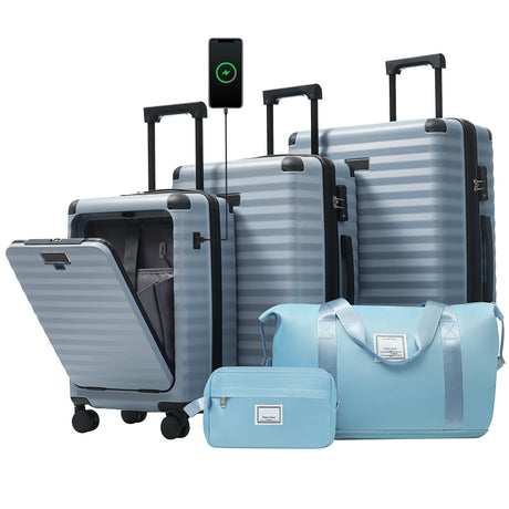 Deluxe 5-Piece Hard side Luggage Set With USB & TSA Security