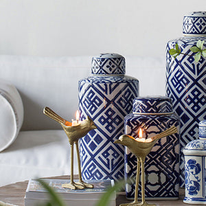 Valora Blue and White Cylinder Jar