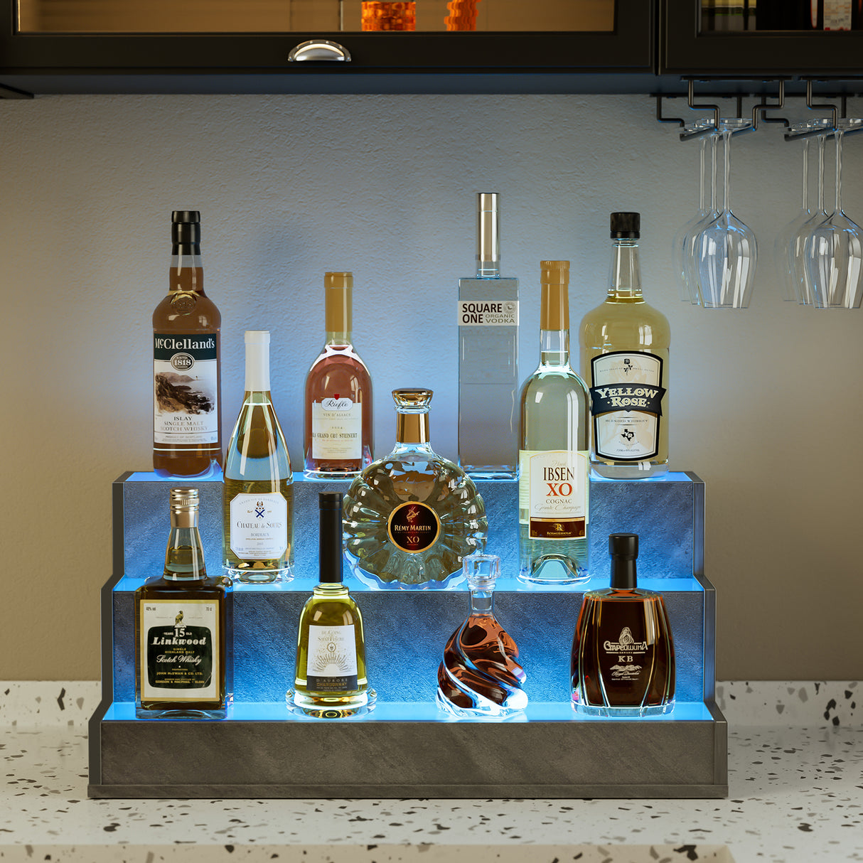 LED Lighted Liquor Bottle Display Shelf, 20 Inch Bar Display Shelf,  Illuminated Bottle Shelf with App & Remote Control