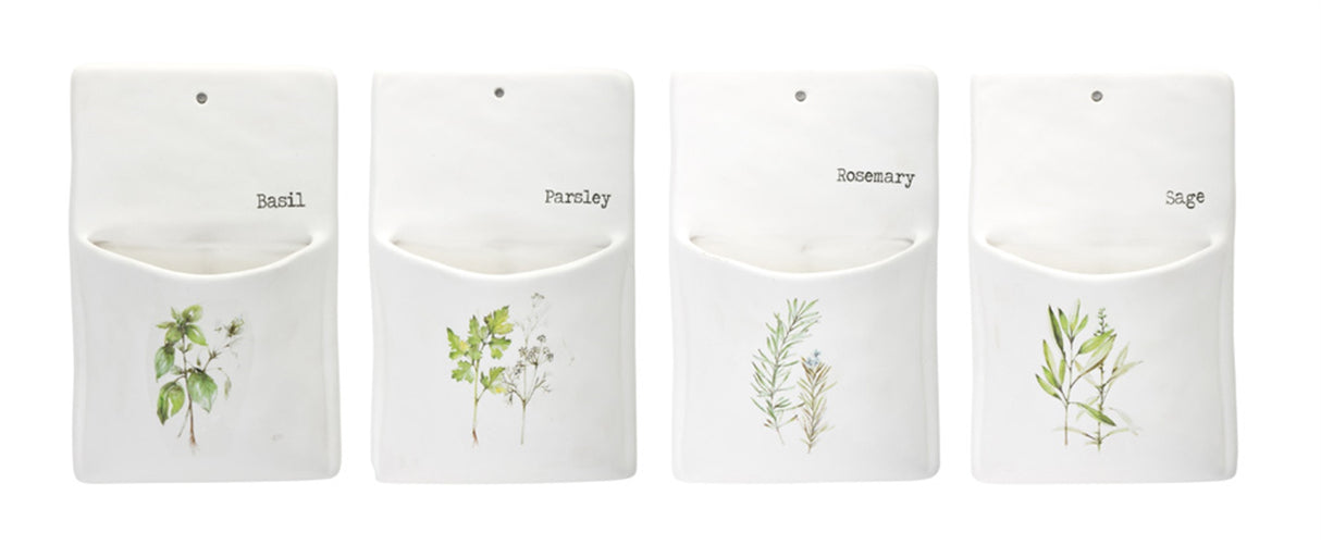 White ceramic herb wall pocket (set of 4)