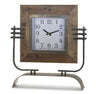 Wood square clock on rustic metal stand 17.5"h