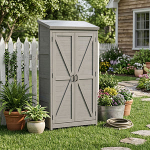 Outdoor Storage Shed With Vertical Tool Cabinet For Backyard