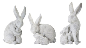 White stone garden rabbit with baby bunny figurine (set of 6)
