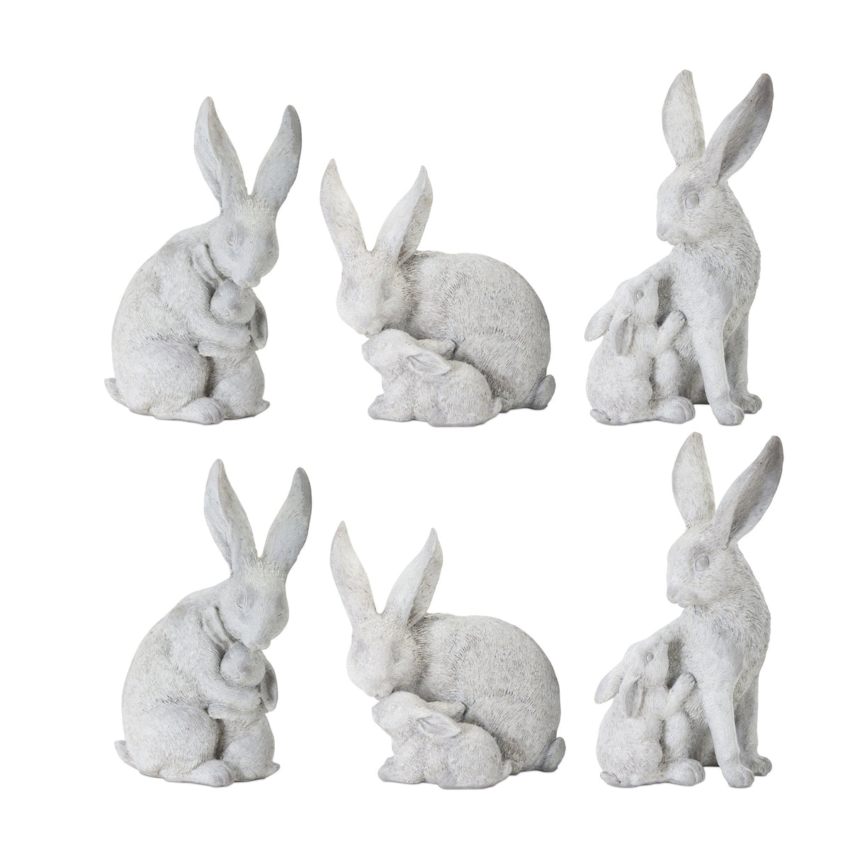 White-stone-garden-rabbit-with-baby-bunny-figurine-(set-of-6)-Figurines