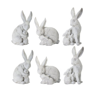 White-stone-garden-rabbit-with-baby-bunny-figurine-(set-of-6)-Figurines