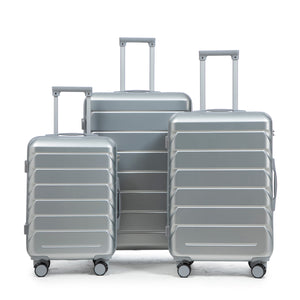 3-Piece ABS Spinner Wheel Luggage Set with Combination Lock - Silver