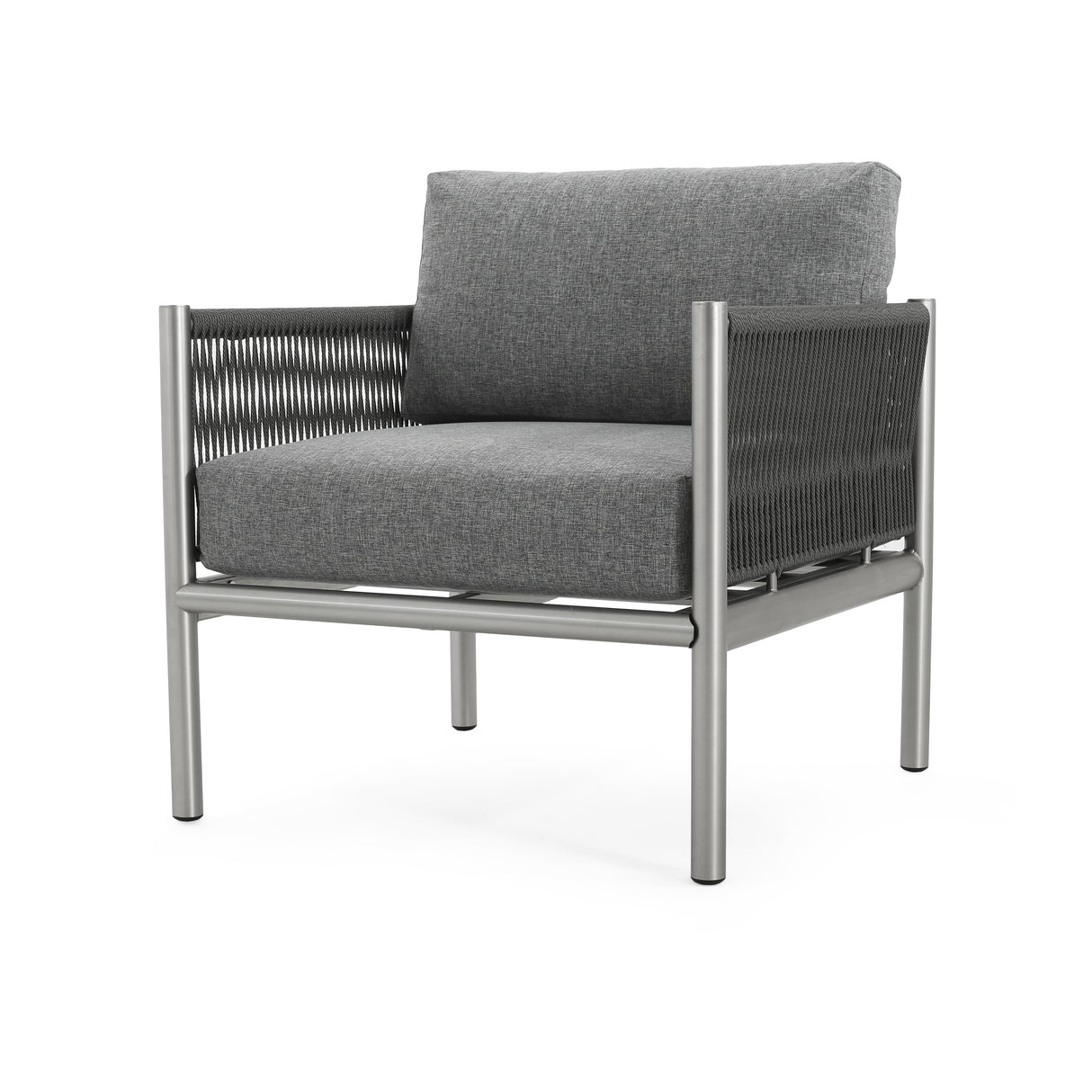 Hargrove Club Chair Stylish Aluminum Frame Braided Rope Sofa Silver Grey