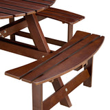 Outdoor 8 Person Round Picnic Table with Built-in Benches and Umbrella Hole