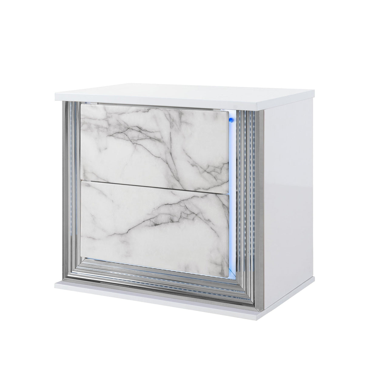 Moon - Marble Nightstand With LED - White