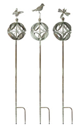 Ornamental-metal-garden-stake-with-bird-and-insect-accents-(set-of-3)-Garden-Decor