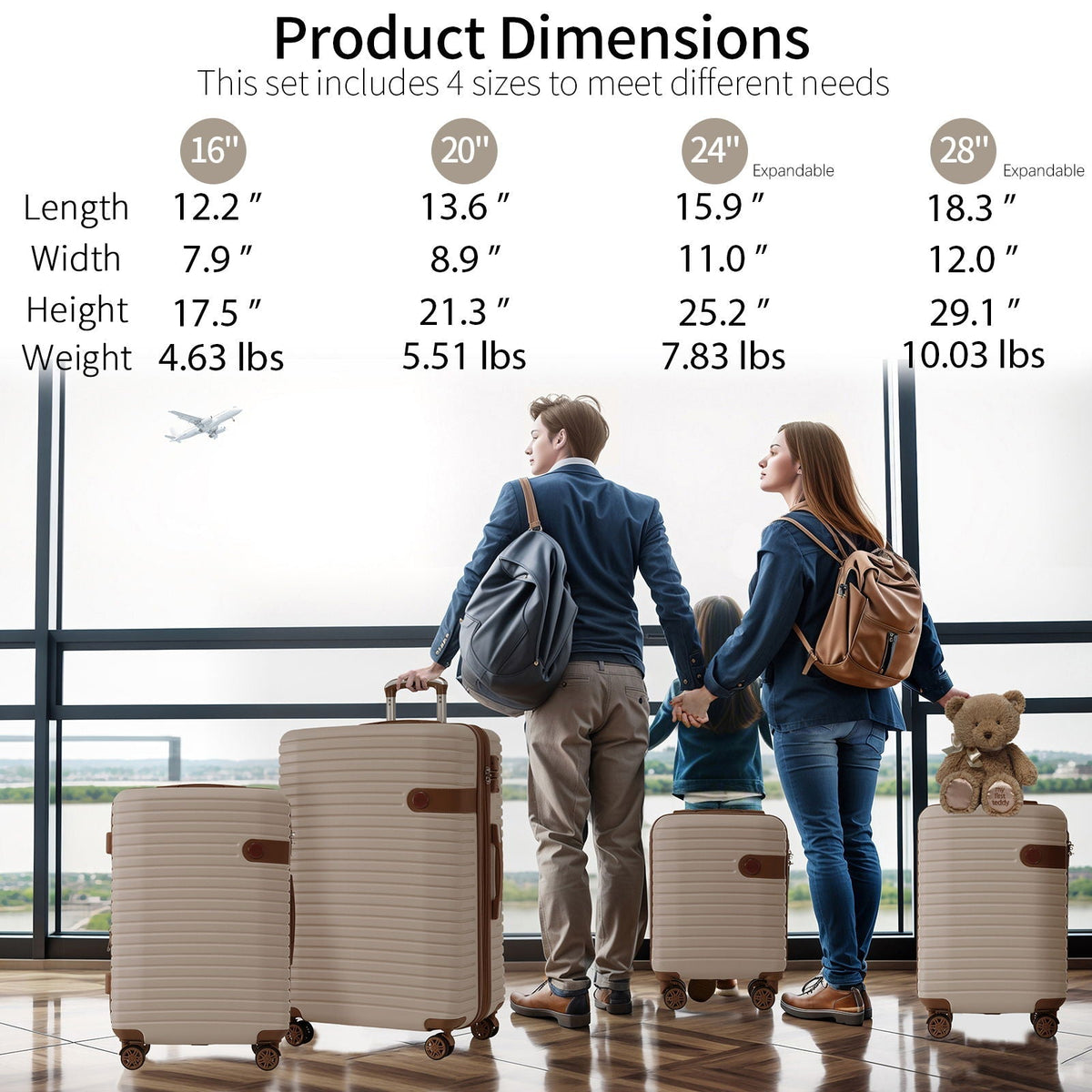 4 Piece Luggage Suitcase Set, Hard Shell Lightweight Expandable Travel Luggage With 4 Packing Cubes
