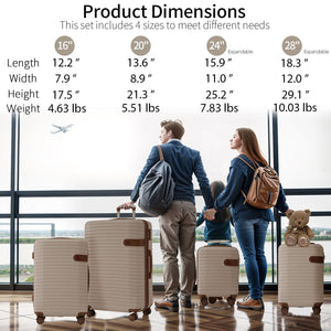 4 Piece Luggage Suitcase Set, Hard Shell Lightweight Expandable Travel Luggage With 4 Packing Cubes