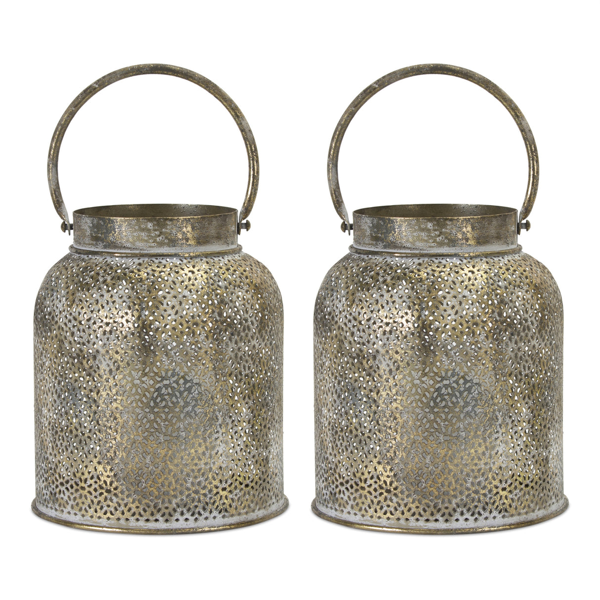 Punched bronze metal candle holder (set of 2)