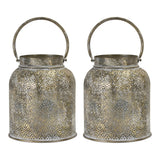 Punched bronze metal candle holder (set of 2)