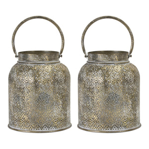 Punched bronze metal candle holder (set of 2)