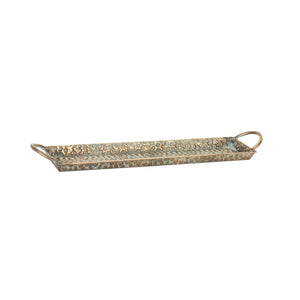 Hammered Metal Tray with Washed Finish and Handles (Set of 3)