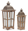 Tapered wood lantern with metal lid (set of 2)