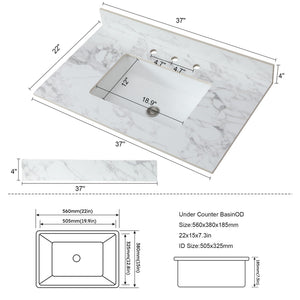 Elegant Sintered Stone Bathroom Vanity Top With Rectangular Undermount Ceramic Sink